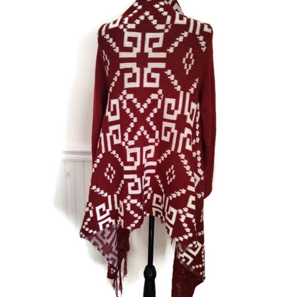 Brick Red South West Geometric Pattern knit Waterfall Sweater Rodeo Size Large - Picture 2 of 4